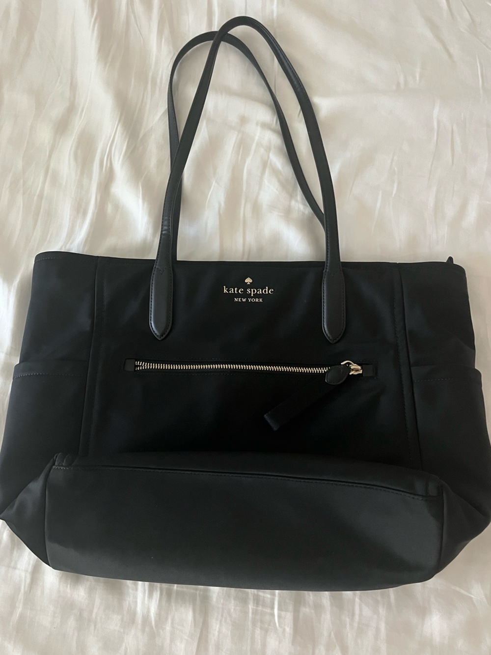kate spade black nylon tote with gold hardware